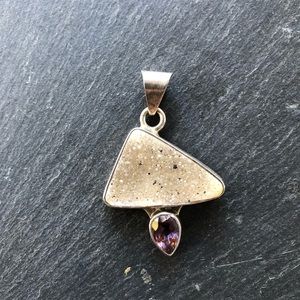 Druzy quartz and amethyst pendant
